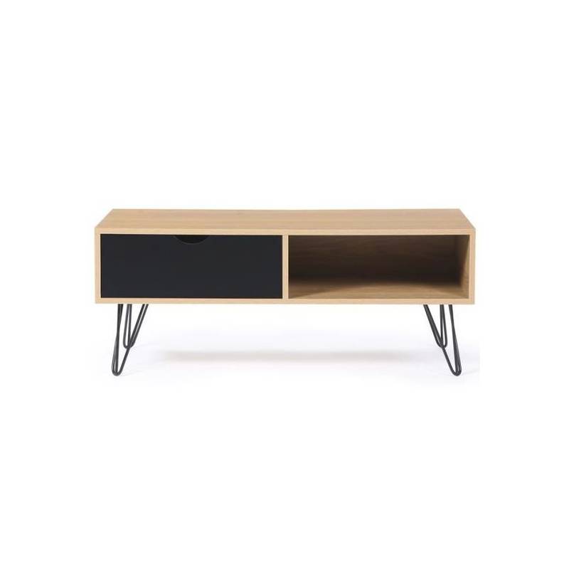 Meuble Tv Vintage - 90*50*25 cm - Bois MDF Stratifié, fer - chêne, noir 