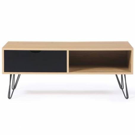 Meuble Tv Vintage - 90*50*25 cm - Bois MDF Stratifié, fer - chêne, noir 