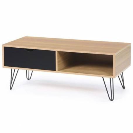 Meuble Tv Vintage - 90*50*25 cm - Bois MDF Stratifié, fer - chêne, noir 