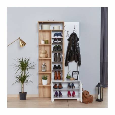 Meuble d'entrée SILINA   - Bois MDF S stratifiée -100*185*35 cm - Chêne & Blanc