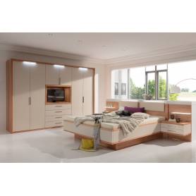 Chambre à coucher Sandra - Bois MDF Stratifié - Chêne et beige clair