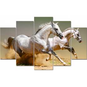 Tableau décoratif 5 pièces - chevaux blancs vinyle  - 84*130 cm