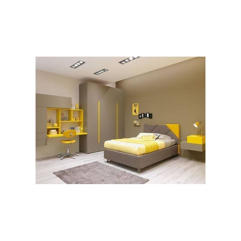 Chambre à coucher cyrine pour enfant - Bois MDF stratifié - Jaune, Gris 