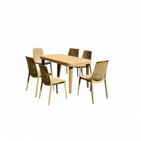 Sofpince Salon Prestige - table + 6 chaises - Effet Rotin - Taupe