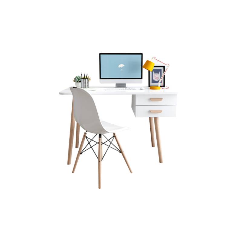 Bureau scandinave blanc avec deux tiroires Bureau scandinave blanc avec deux tiroires