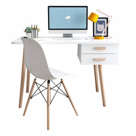 Bureau scandinave blanc avec deux tiroires