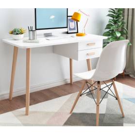 Bureau scandinave blanc avec deux tiroires