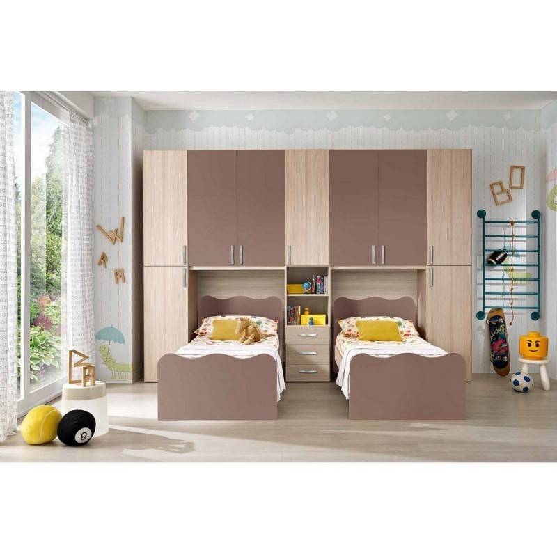 Chambre à coucher pour enfant  Jumeaux - Bois MDF stratifié - chêne, marron 