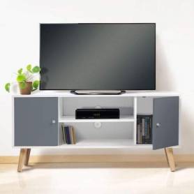 Table TV Blanc et gris- 120*47*30cm - MDF Stratifié 