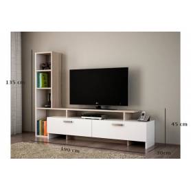 Meuble TV wily-190*30*135 cm - Bois MDF stratifié - Chêne, Blanc 