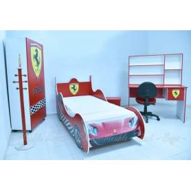 Chambre enfant Ferrari - lit 190 x 90 cm - armoire 180 x 45 cm - bureau 120 x 60 cm - porte manteau 45 cm - blanc et rouge 
