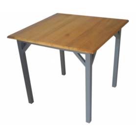 Table En bois et Aluminium - 80*80*72 cm - Marron et Gris.