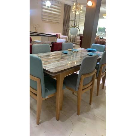 Table à manger & 6 chaises-Design Digital Polylac MARBRE-Vert d'eau & Gris