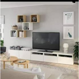 Meuble Tv Living  - 200 *40*32 -  blanc et chêne - Bois MDF stratifié