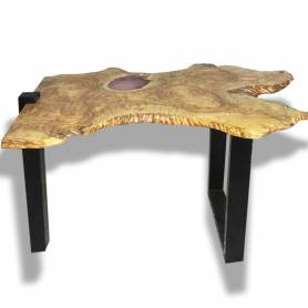 TABLE BASSE ACIER ET BOIS OLIVIER TB5 - 45 cm  x 68 cm x 47 cm - design rustique 