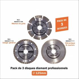 Pack de 3 disques diamants professionnels - 115x1,8x22,23 mm 