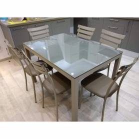 Table cuisine Luxy - avec 6 chaise - Taupe- 120x80 cm