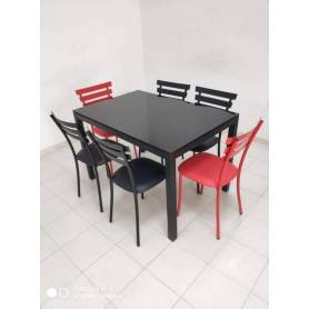 Table Luxy noir et rouge - avec 6 chaises