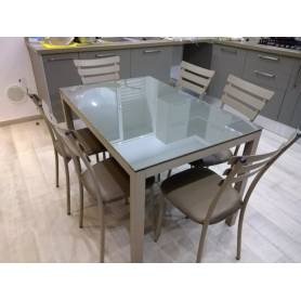 Table cuisine Luxy - avec 6 chaise - Taupe- 120x80 cm
