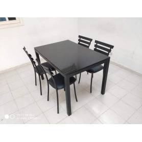 Table cuisine Luxy - avec 4 chaise - Noir - 110x70 cm