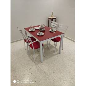 Table cuisine Luxy - avec 4 chaises - Rouge - 110x70 cm