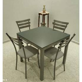 Table cuisine Luxy - avec 4 chaises - Taupe- 80x80 cm