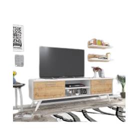 Meuble TV Living - 150*45*30 cm - Bois MDF stratifié gloss - Blanc, chêne 