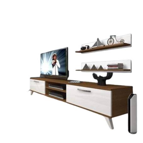 Meuble TV Gaya - 150*30*45 cm - Bois MDF stratifié - Marron, Blanc