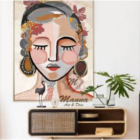 Tableau décoratif Frida - 60*70 cm - Impression numérique sur toile et posé sur un bois noir.
