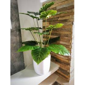 Plante artificielle avec pot - Alocasia  - H. 85 cm - Céramique - Blanc