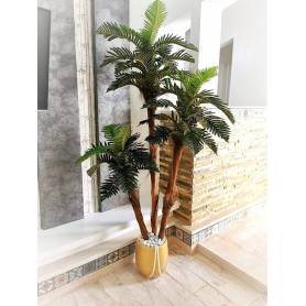 Grand palmier artificiel avec pot  - Palmier  - H. 1,95 mètre - Céramique - doré et blanc