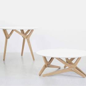 Table ronde extensible avec 4 chaises - 90*75 cm - Bois Blenz, supérieur en MDF - Bois chêne, Blanc 