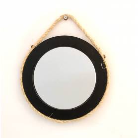 Miroir Cordy - Ø23 cm - structure en bois - noir 