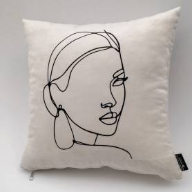 Coussin décoratif - 40*40 cm - velours - blanc, noir -  visage femme 