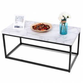 Table basse ELIE  - 100*50*45 cm - acier noir, marbre d'Italie - Blanc, noir