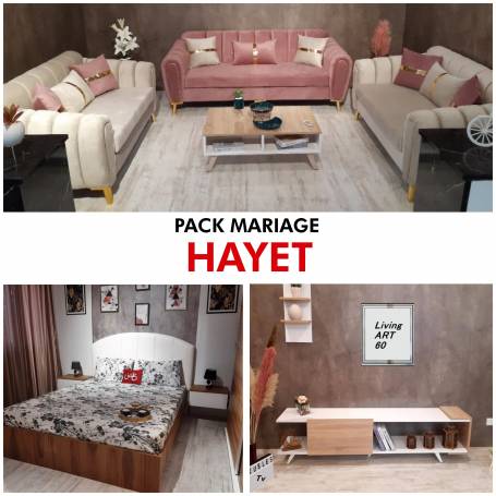 Pack mariage " Hayet " - Chambre à coucher complète , Table basse, meuble tv 