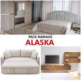 Pack mariage - ALASKA- Chambre à coucher - meuble Tv - canapé convertible