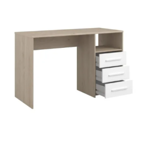 Bureau enfant avec 3 tiroirs et 1 niche-chêne et blanc