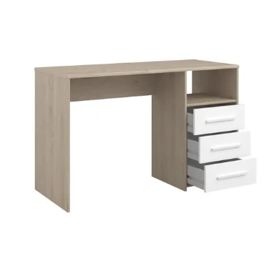 Bureau enfant avec 3 tiroirs et 1 niche-chêne et blanc