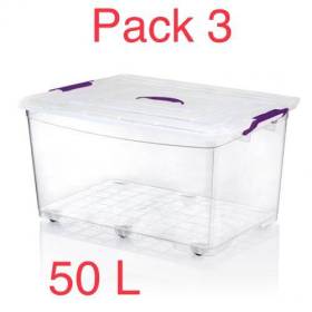 Pack de 3 Roller box rectangulaire 50L transparent