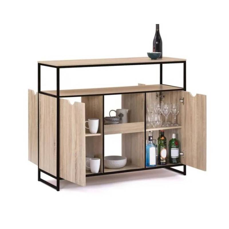 Meuble Bar Industriel Detroit - 113cm Avec Portes Et étagères Pour Cuisine