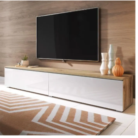 Meuble TV  KANE - 180 * 40 * 35 cm - Blanc et effet bois - MDF stratifié