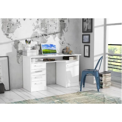 Bureau droit à clés avec 1 porte et 4 tiroirs-MDF stratifié-130*80*50cm