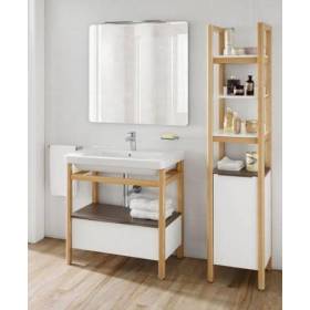 Meuble salle de bain MDF stratifié et bois - Blanc