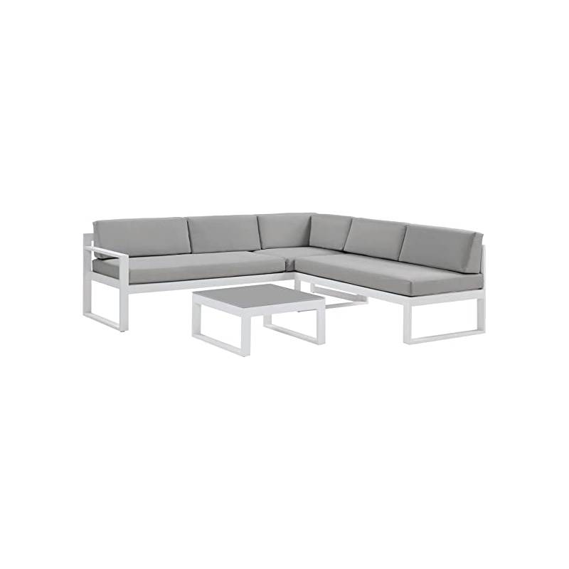 SALON DE JARDIN MONACO -Metal blanc et tissus gris