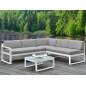 SALON DE JARDIN MONACO -Metal blanc et tissus gris