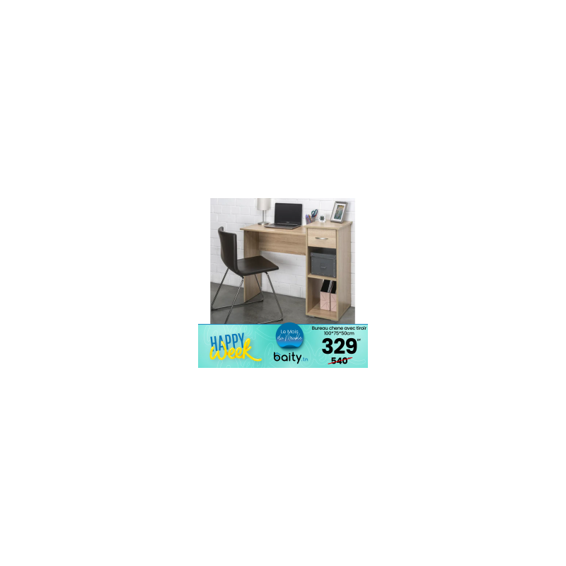 Happy Week - Bureau chene avec tiroir - 100*75*50 - Bois MDF stratifié
