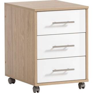 Bloc à trois tiroirs en MDF stratifié blanc et chêne L50cmxH60cm
