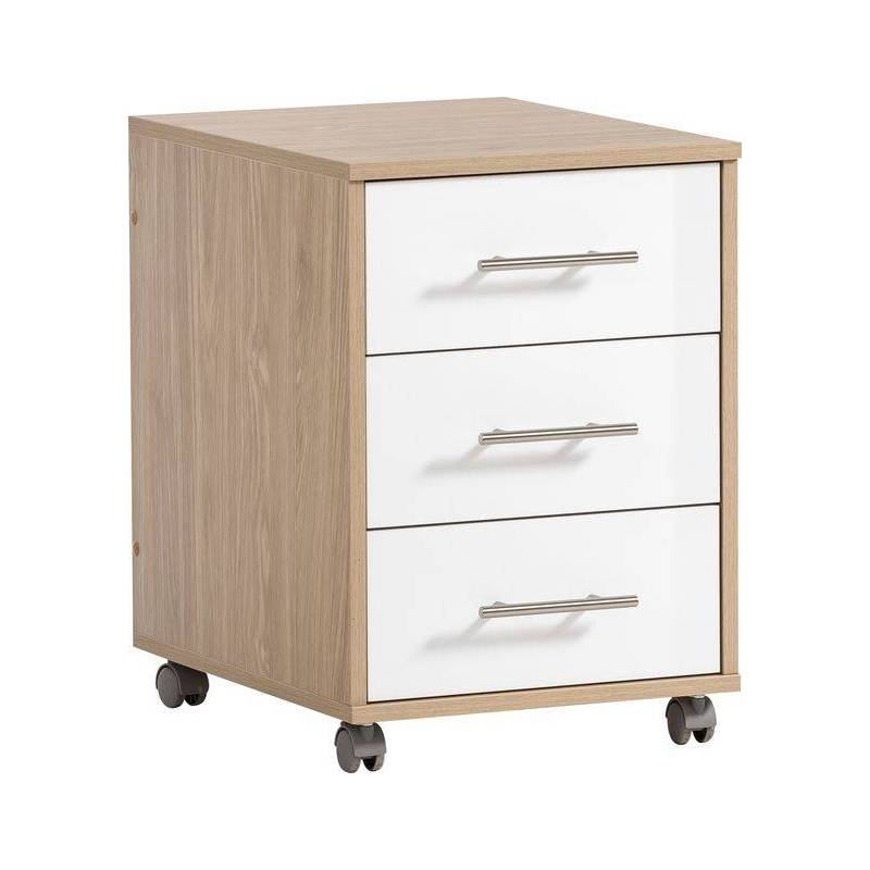 Bloc à trois tiroirs en MDF stratifié blanc et chêne L50cmxH60cm Bloc à trois tiroirs en MDF stratifié blanc et chêne L50cmxH60cm