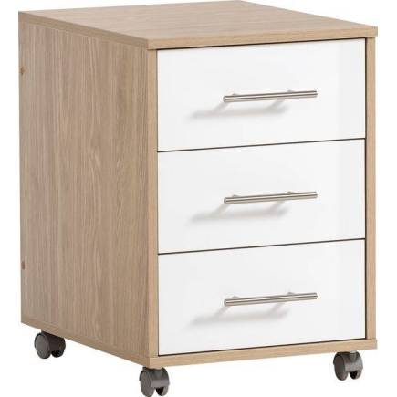 Bloc à trois tiroirs en MDF stratifié blanc et chêne L50cmxH60cm